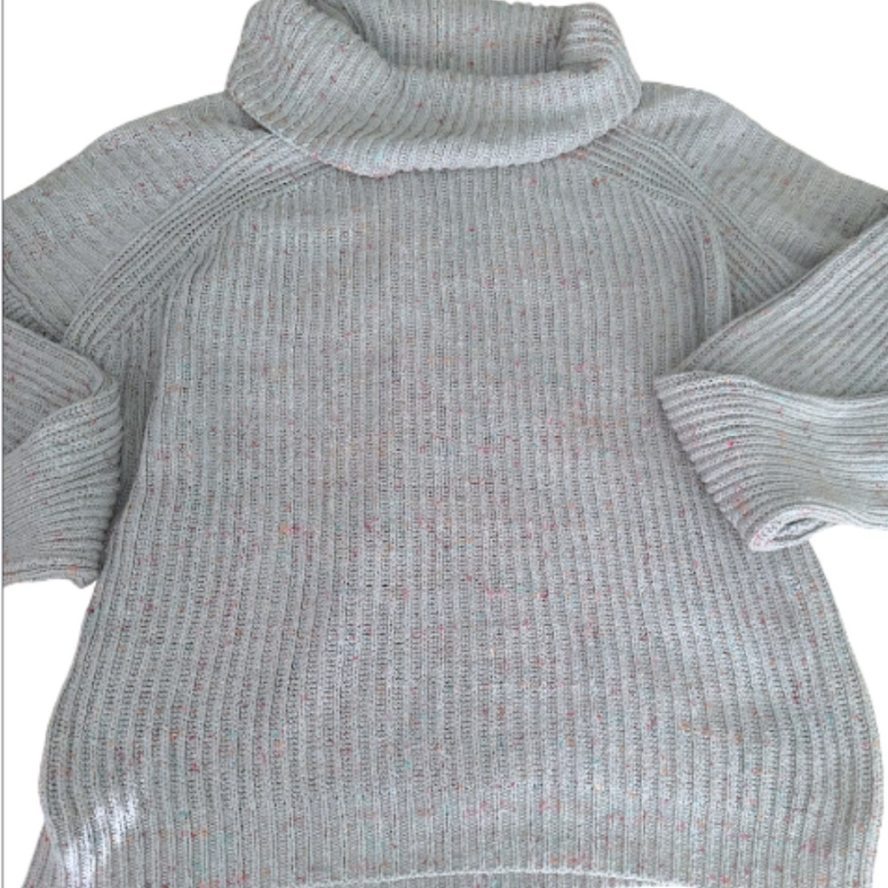 Free People Oversized Silver Gray Gleam Speckle Knit Cowl Neck Tunic Sweater